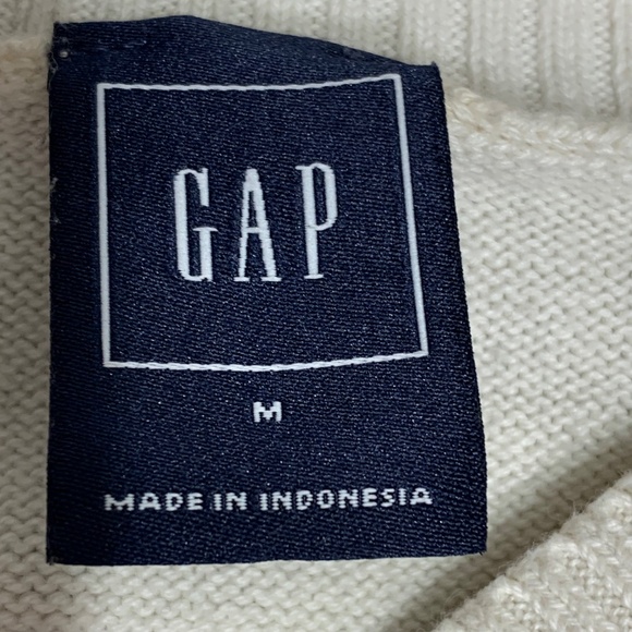GAP Men’s Sweater Medium Gray & White Crewneck 100% Cotton Long Sleeve Pullover - Picture 5 of 7